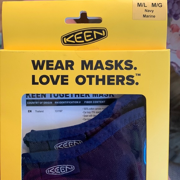 New set of 2 KEEN Together M / L canvas navy blue face masks adjustable adults - Picture 2 of 6